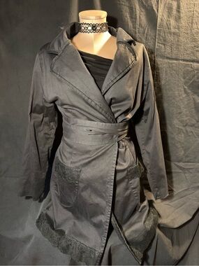 bebe Black Wrap Trench Coat with Lace Trim